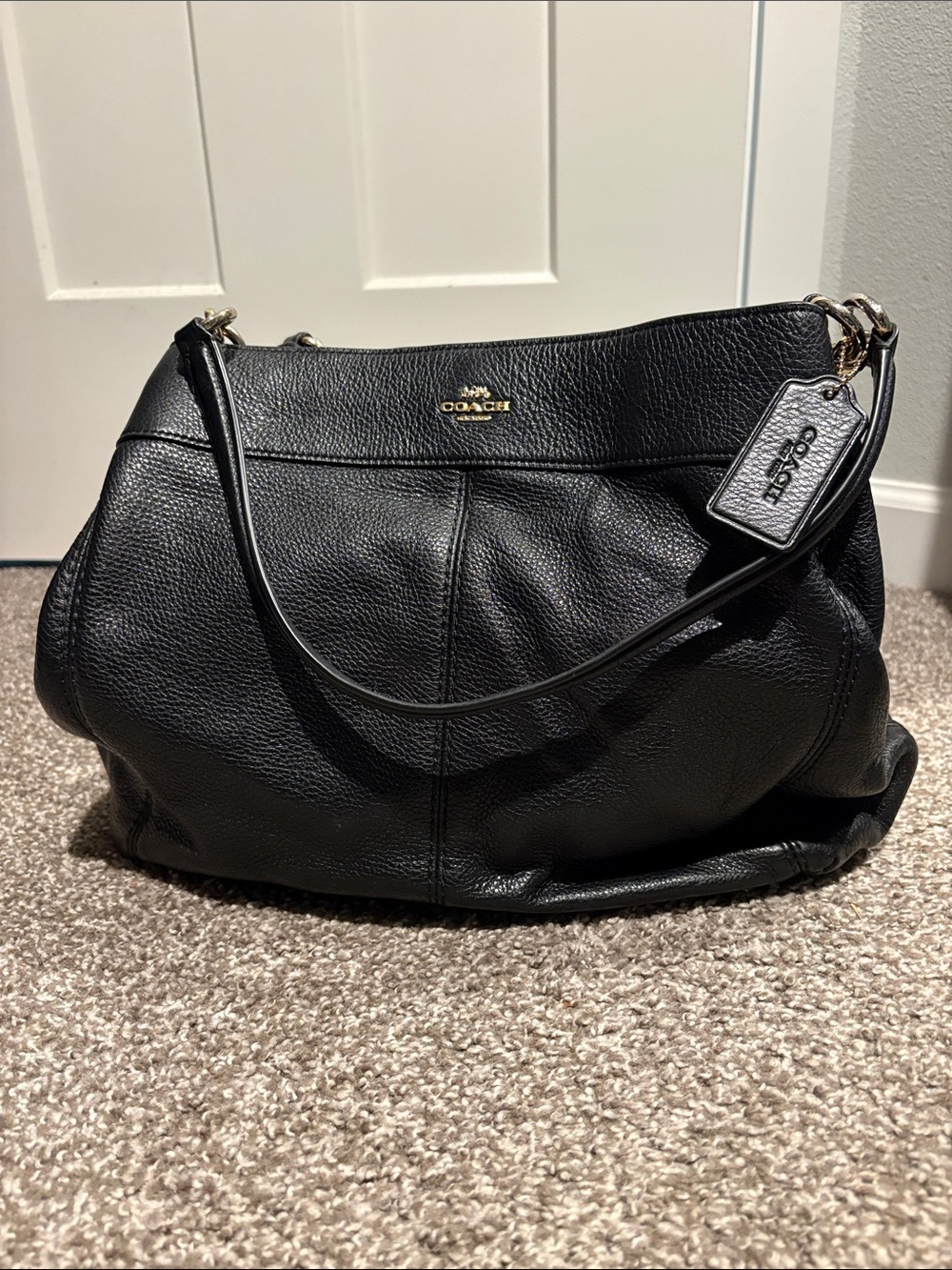 Coach Black Pebbled Leather Hobo Shoulder Bag with Gold Hardware